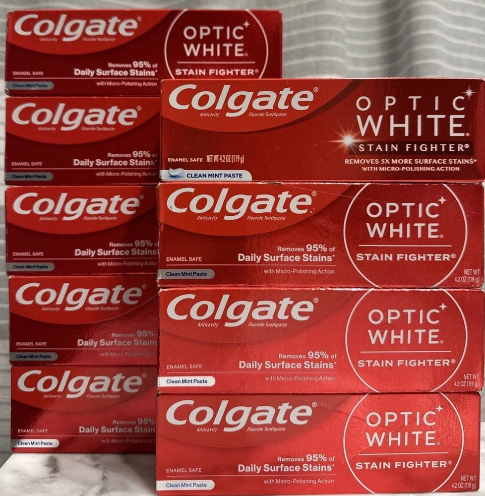 9 Pack: Colgate Optic White Stain Fighter Toothpaste Clean Mint Paste, 4.2 oz