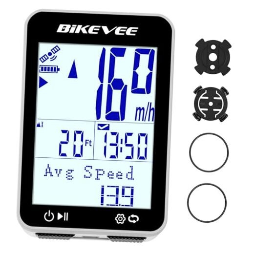 GPS Speedometer & Odometer - Wireless Bike Computer, White-A【Standard Mount】