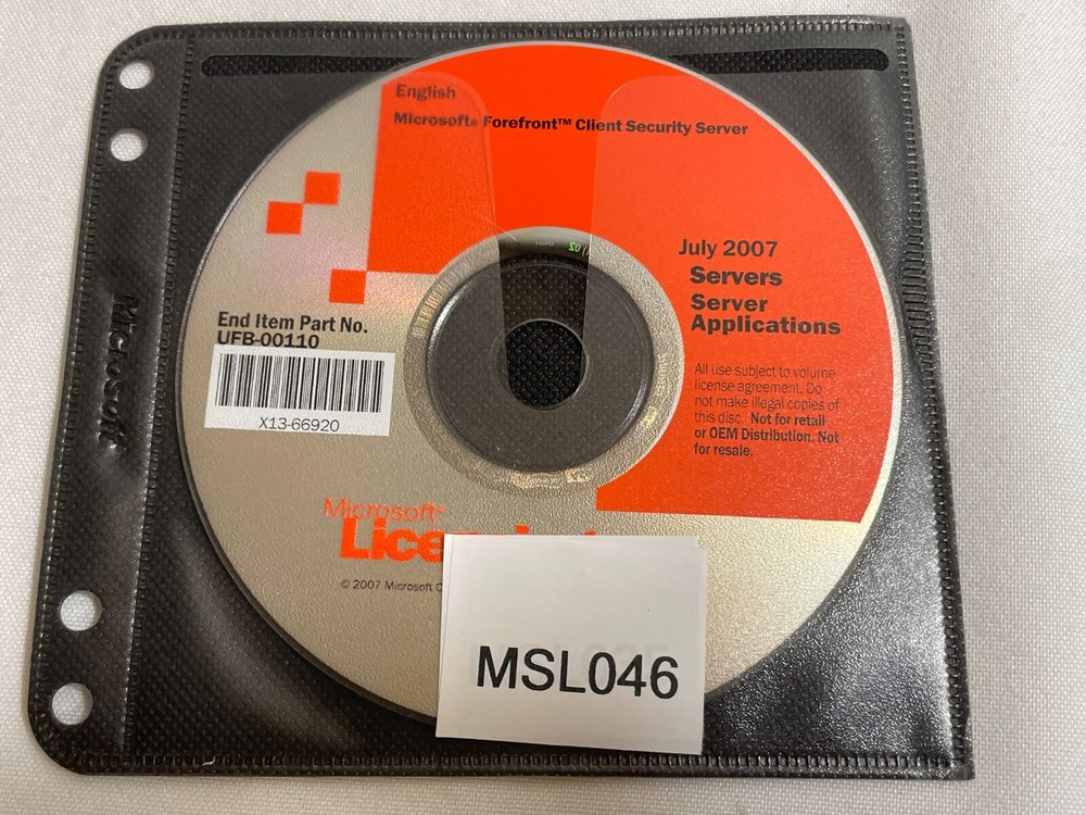 Microsoft Forefront Client Security Server DVD Windows Software Disc PC
