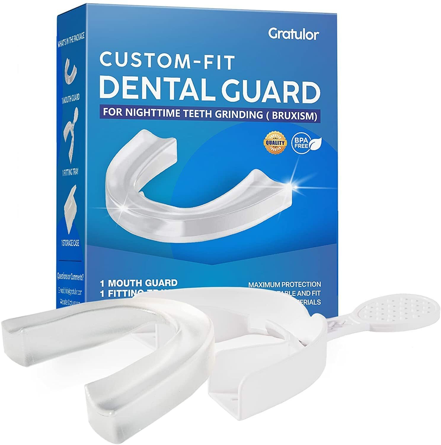 Gratulor - Custom-Fit Dental Night Mouth Guard for Teeth Grinding Clenching Br