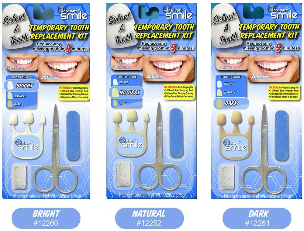 3 Pack Set Instant Smile  All Shades Temporary Teeth Replacement Kit