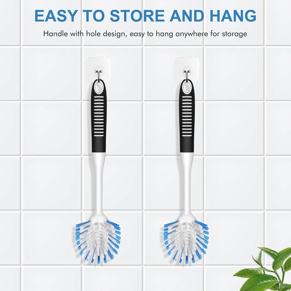 Stiff Bristle Dish Brush Set with Handle - 2 Pack Kitchen Scrubber