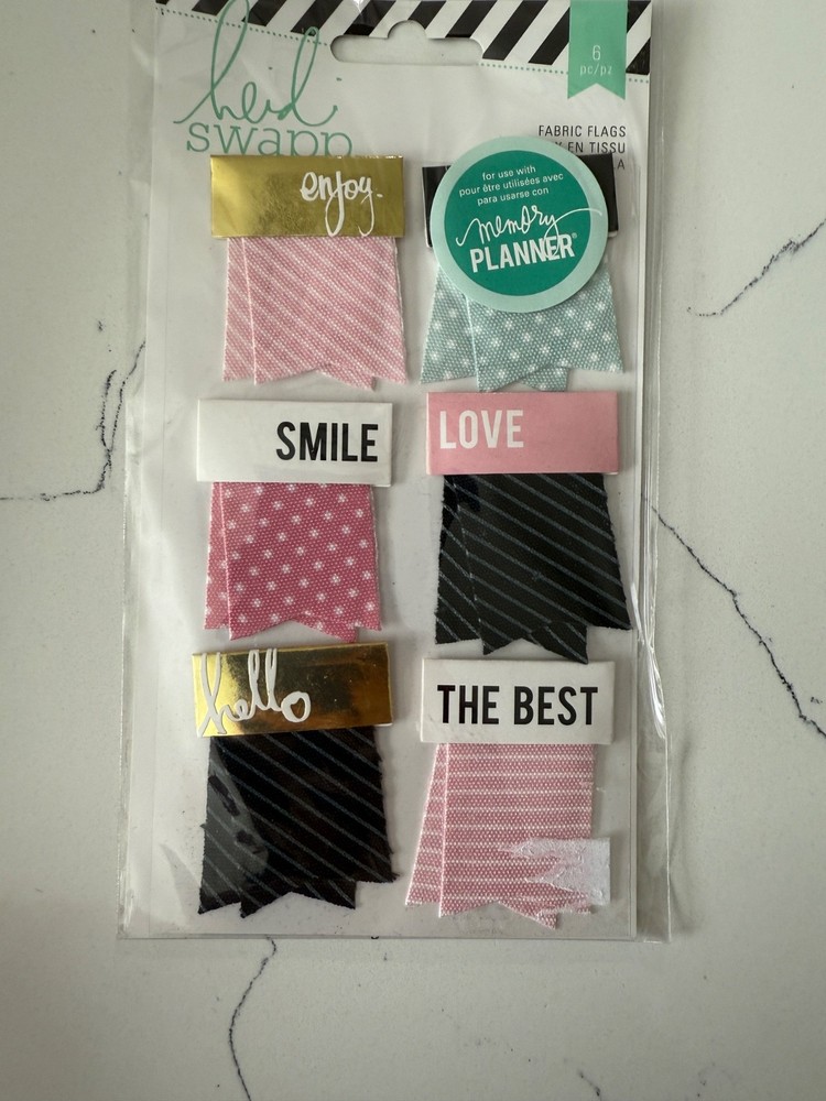 Heidi Swapp 6PC Memory Planner Fabric Flags - Hello Love Smile Cherish Scrapbook