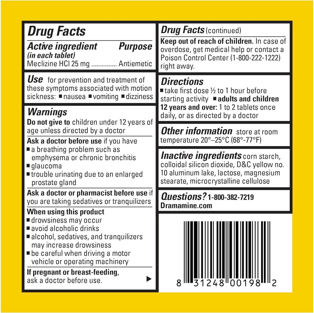 Dramamine Motion Sickness Relief Less Drowsey Formula, 8 Count