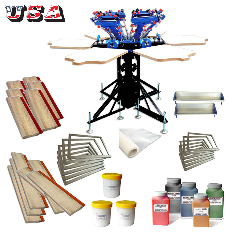Micro-adjustment 6 Color 6 Station Screen Printing Machine with Squeegee Ink