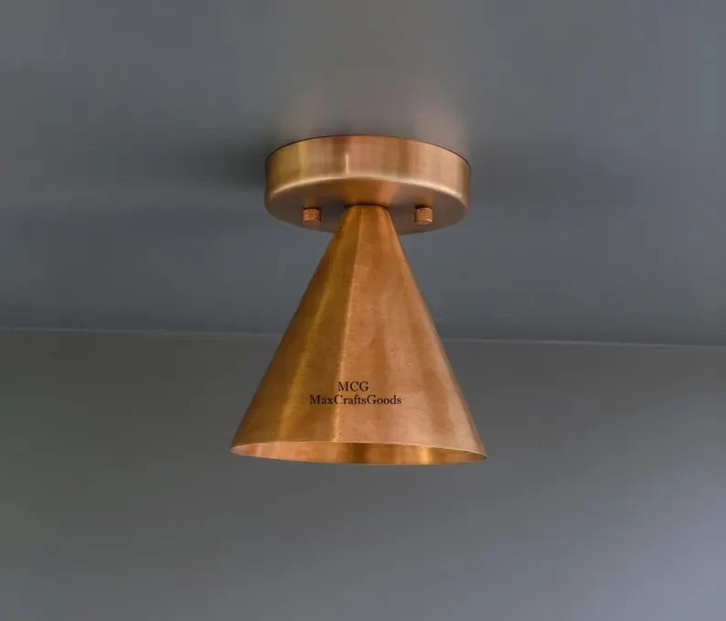 Brass Flush Mount Ceiling Light | Mid Century Modern Cone Fixture