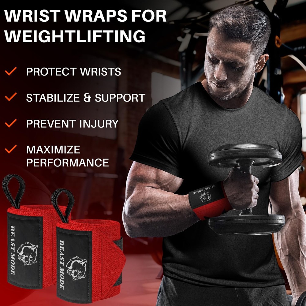 HeavyDuty Weightlifting Wrist Wraps with Thumb Loop for Powerlifting & Training