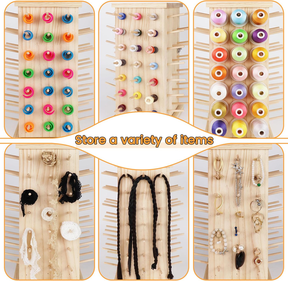 93 Spools (DIY) 360° Fully Rotating Wooden Thread Rack/Thread Holder Organizer w