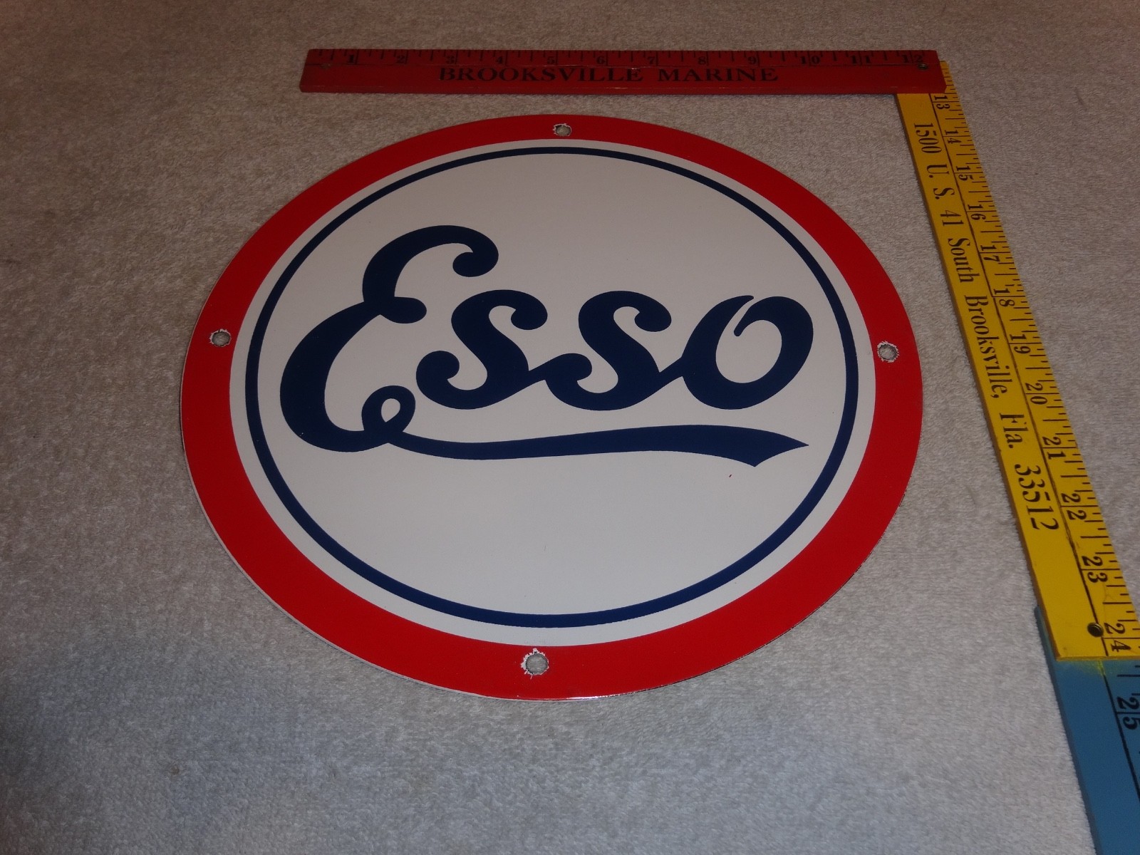 VINTAGE ESSO GASOLINE CURSIVE PORCELAIN METAL SERVICE STATION GASOLINE OIL SIGN!