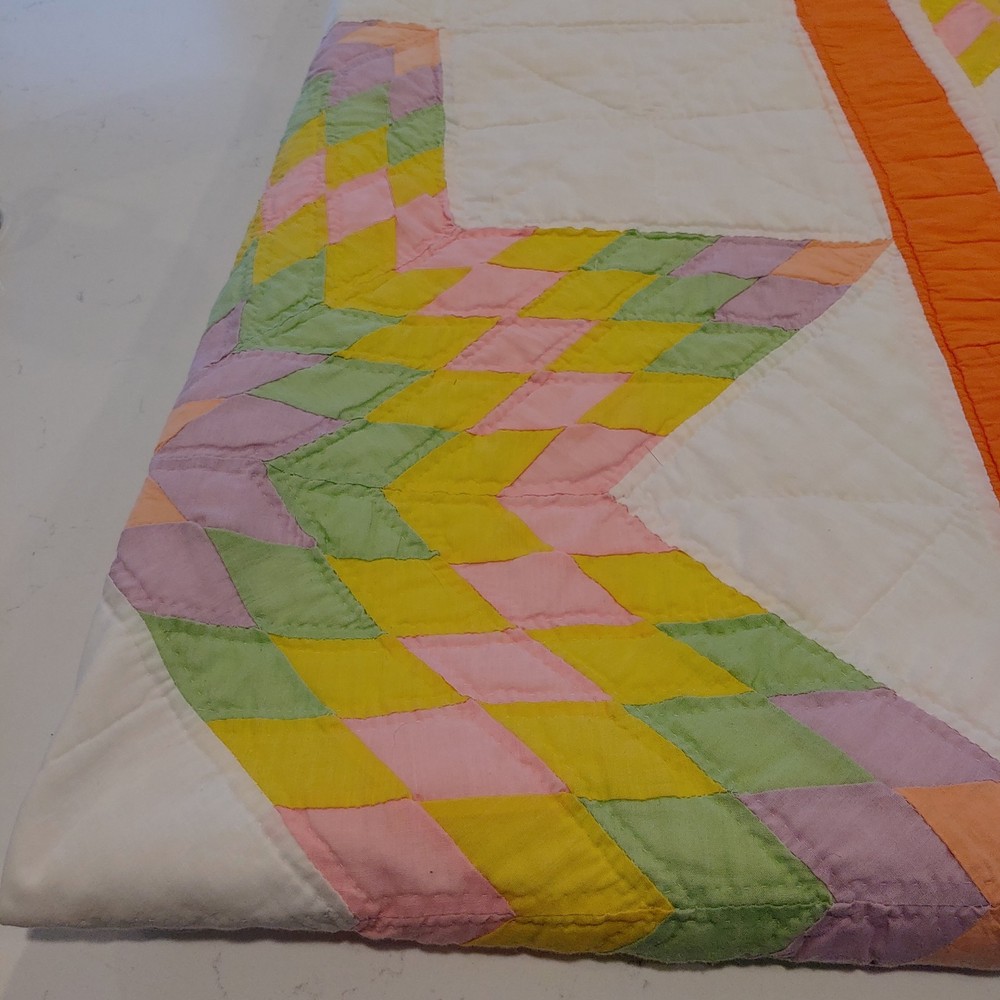 Antique Patchwork Quilt, 78x74, Lonestar Pattern Marked Handmade USA Multicolor