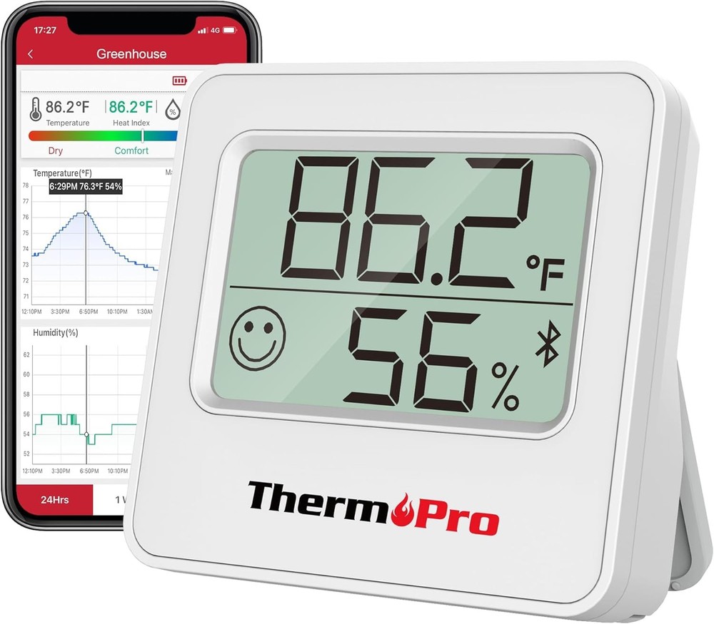 ThermoPro TP357 Digital Hygrometer Bluetooth Thermometer, Classical Silver