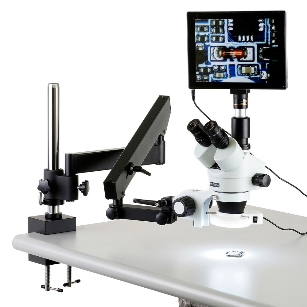 Amscope Articulating Stand w Post Clamp 76mm Focusing Rack for Stereo Microscope