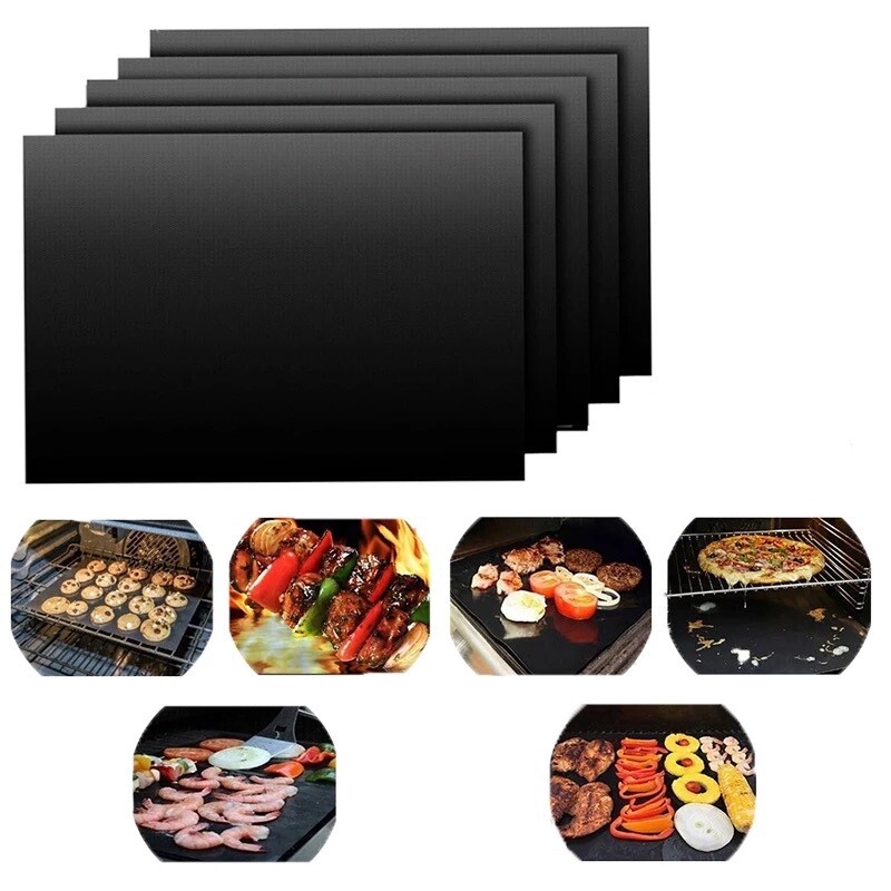 BBQ Grill Mats Set of 5 Outdoor Cooking Baking Non Stick Reusable Grilling Mat