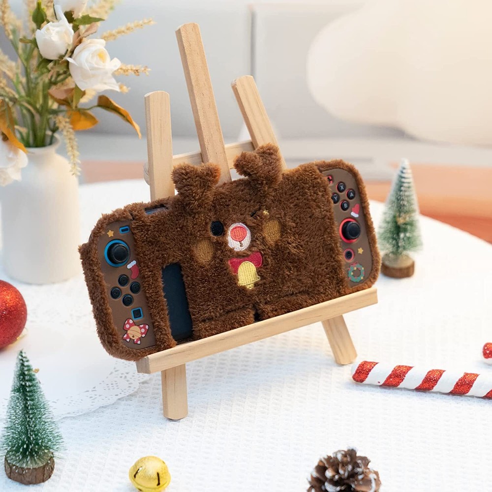 Plush Protective Case Cover Compatible with Nintendo Switch and JoyCon Brown PC