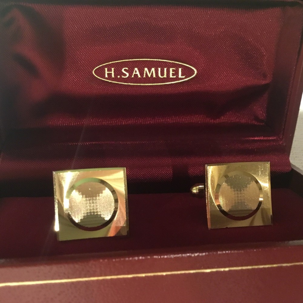 Cufflinks Square Shiny Gold Tone Smart VGC Nice Box