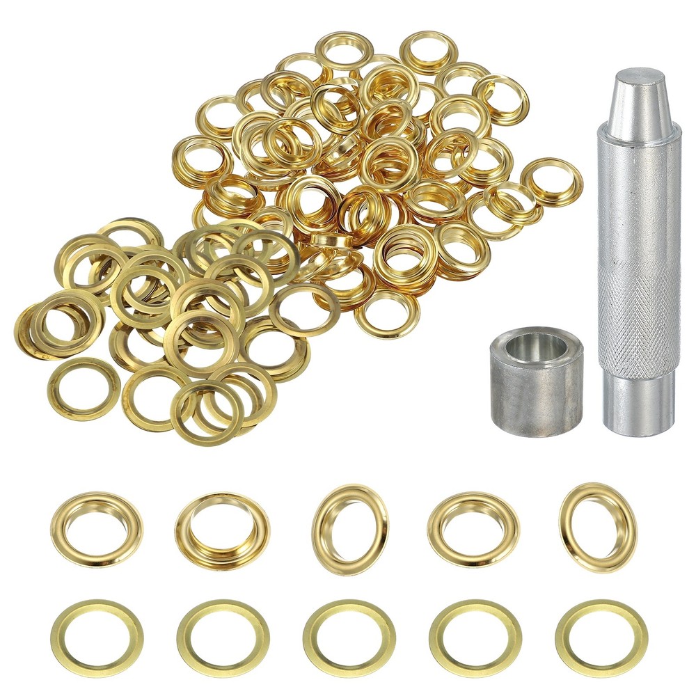 80Set Grommets Eyelets Kit 17mm Copper Eyelets with Setting Tool Gold