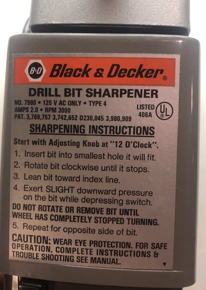 BLACK & DECKER No 7980 DRILL BIT SHARPENER - EXCELLENT CONDITION