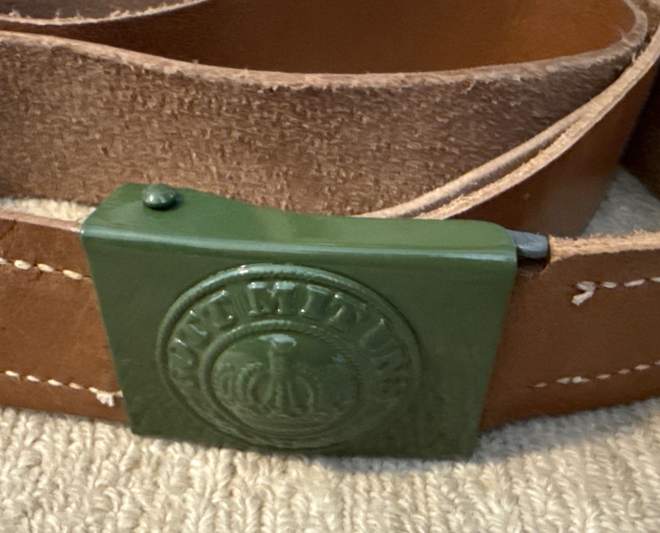 WWI GERMAN PRUSSIAN EM NCO M1915 COMBAT FIELD BELT BUCKLE & ADJUST LEATHER BELT