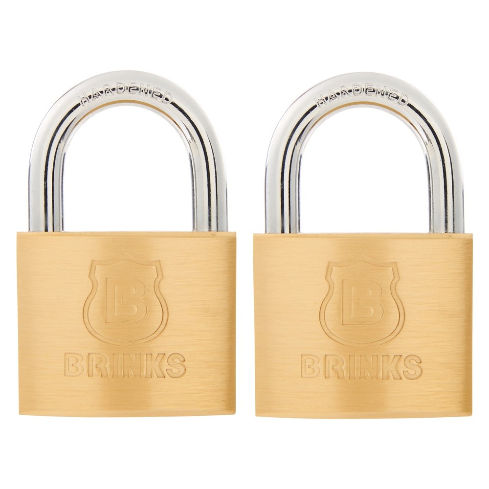 Brinks Solid Brass 40mm Keyed Padlock with 7/8in Shackle, 2 pack