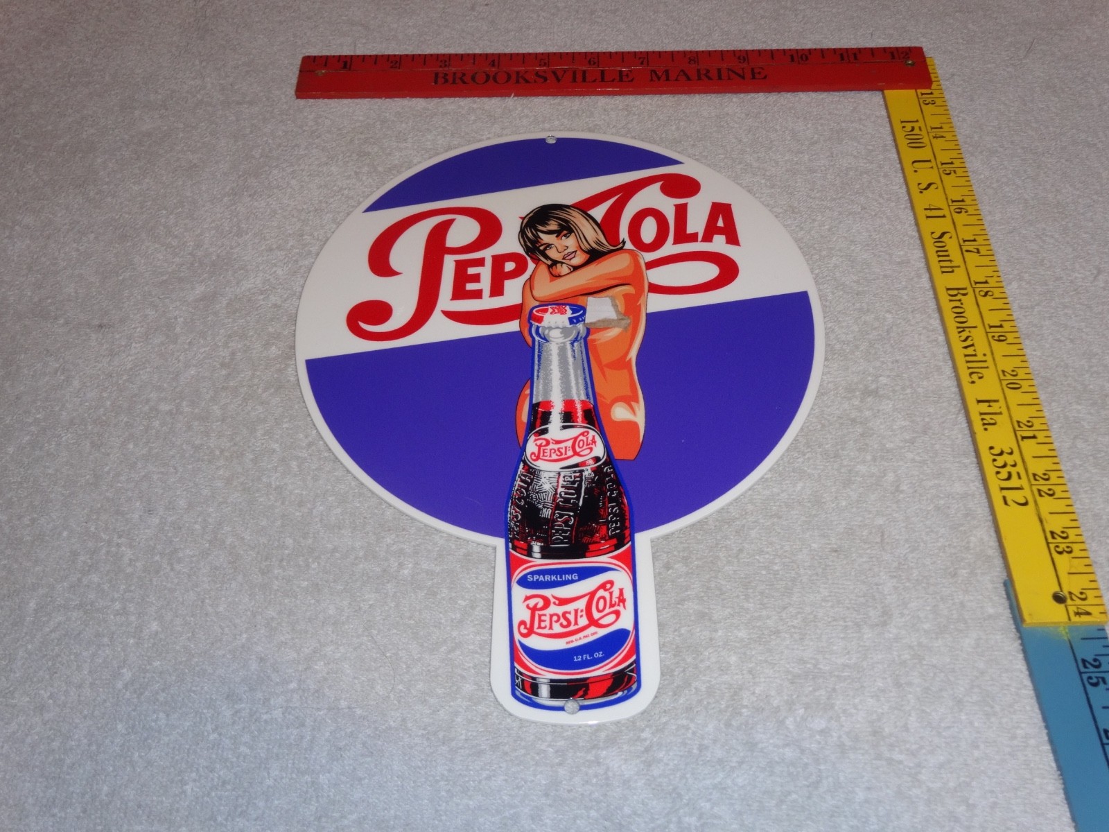 VINTAGE SPARKLING PEPSI COLA SODA BOTTLE &👩 WOMAN 12" METAL GASOLINE & OIL SIGN