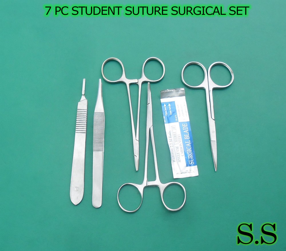 7 PC STUDENT SUTURE SURGICAL PACK SET KIT INSTRUMENTS