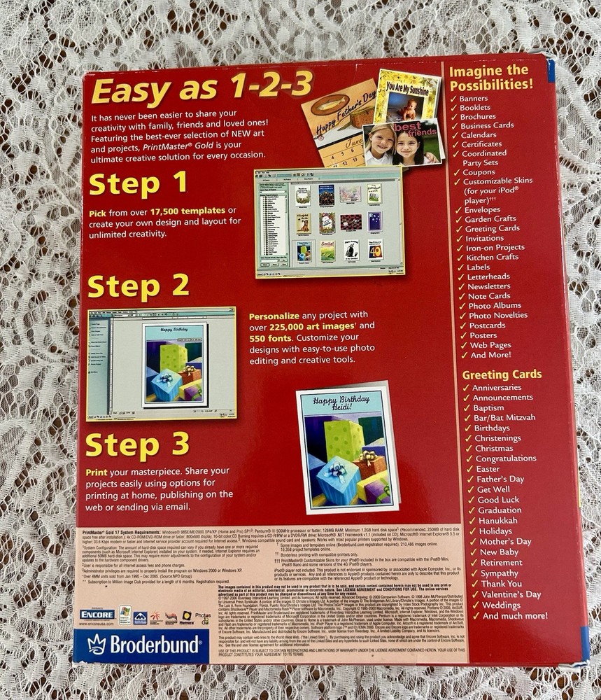 PrintMaster Gold Version 17 20th Anniv Broderbund PC Software 2000 Complete Kit