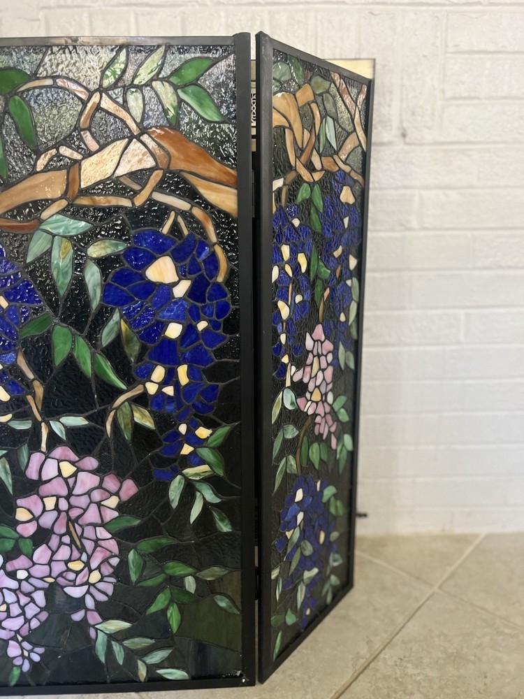 Stained Glass Hand Painted 3 Panel Fireplace Screen