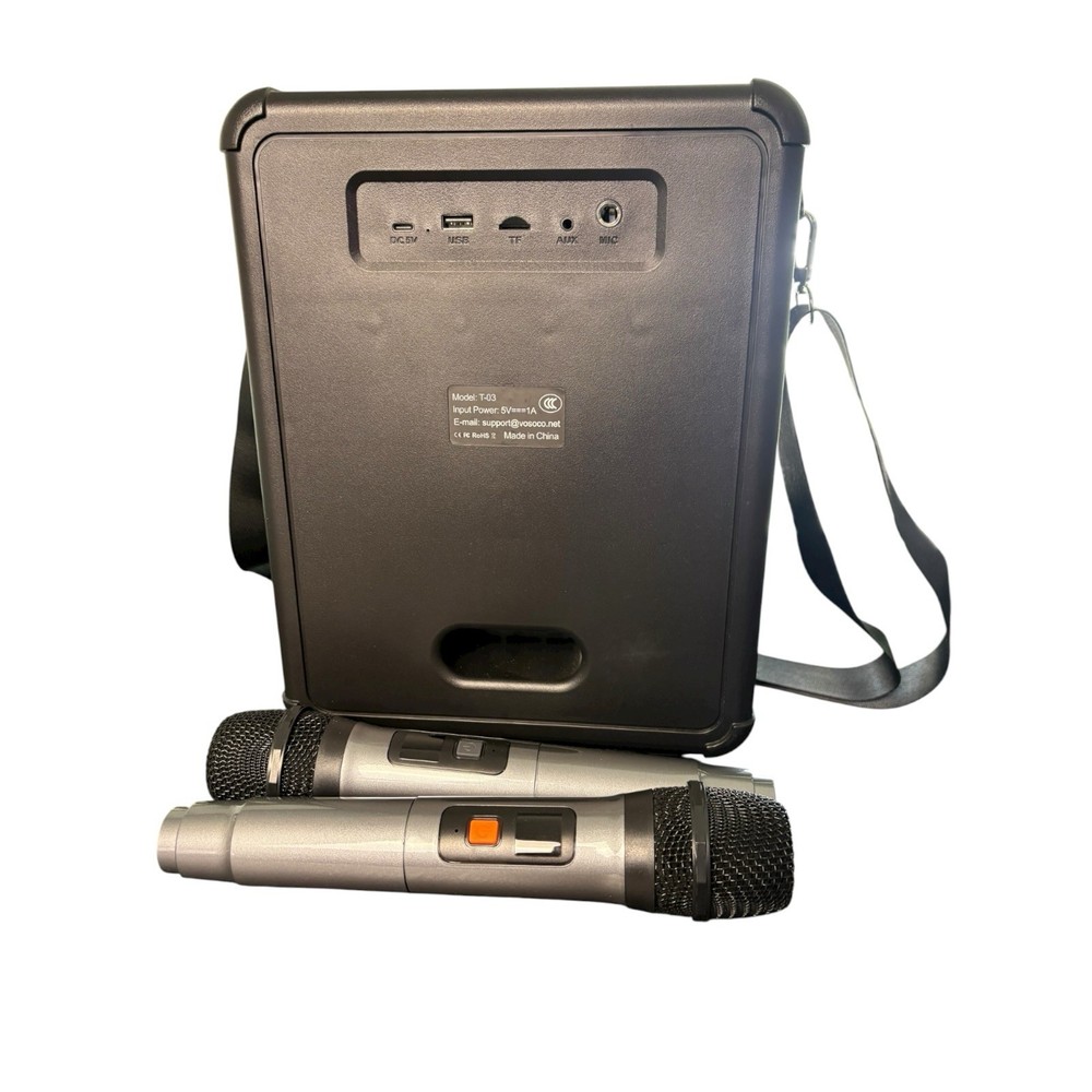 VOSOCO T-03 Bluetooth Karaoke Speaker w/ 2 Wireless Mics RGB