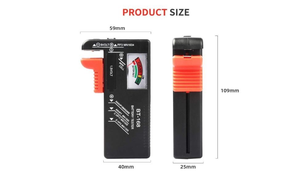 Universal Battery Tester for AA/AAA/C/D/9V & Button Cells – BT-168 Type