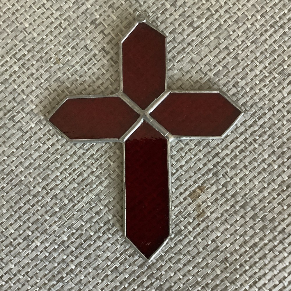 Small Red Stained-glass Crucifix With Hook For Window Display