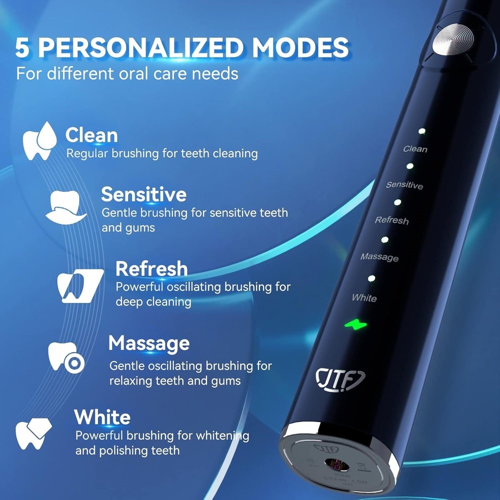Upgraded Sonic Technology Toothbrush: 6 Brush Heads, 5 Modes