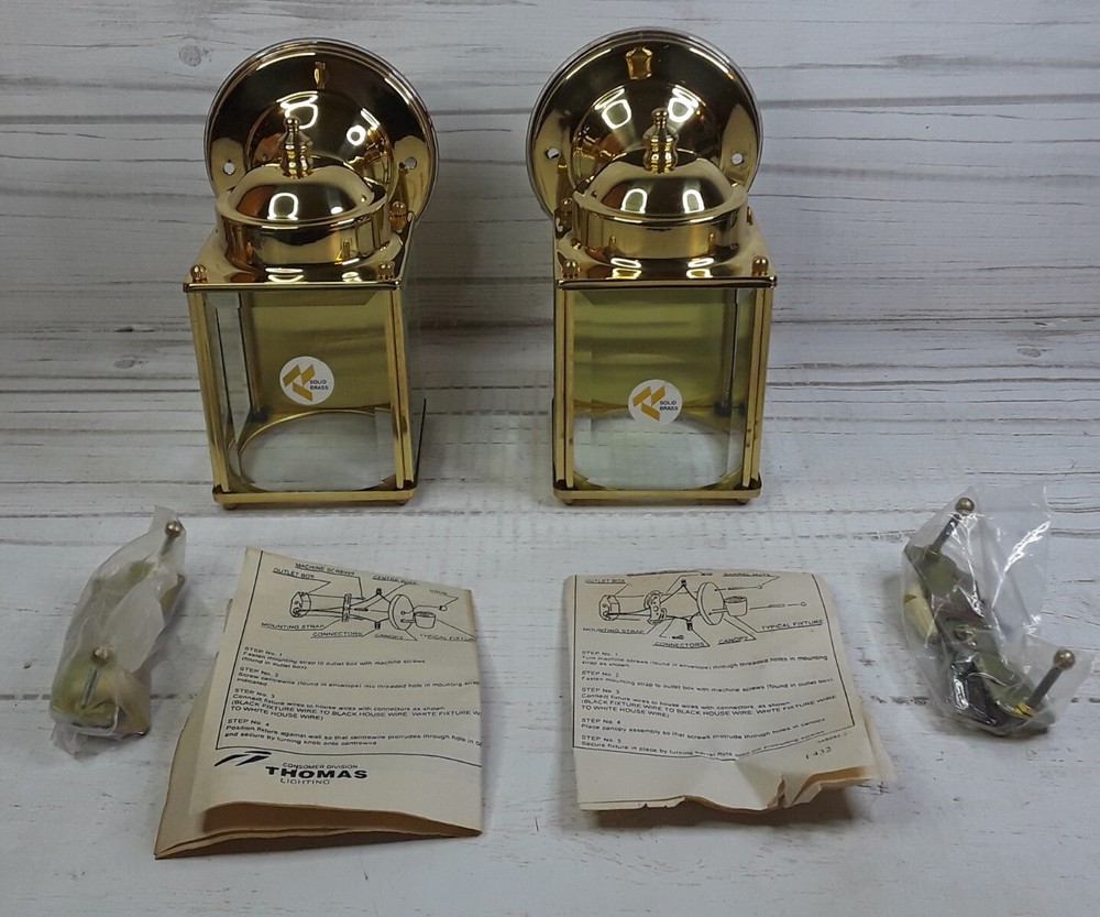 Vintage Solid Brass Square Straight Side Beveled Glass Wall Sconces 90's