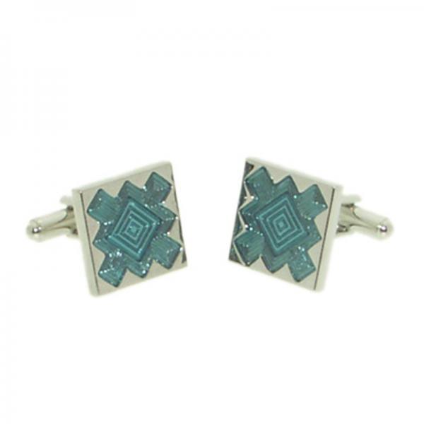 Square Green & Silver Cufflinks Presented in a Cufflink Box X2PSF024