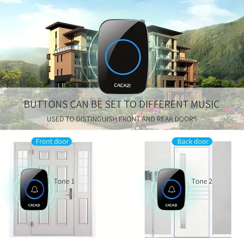 2Wireless Doorbell Chime Waterproof Plugin Receiver Adjustable Volume 1000FT Kit