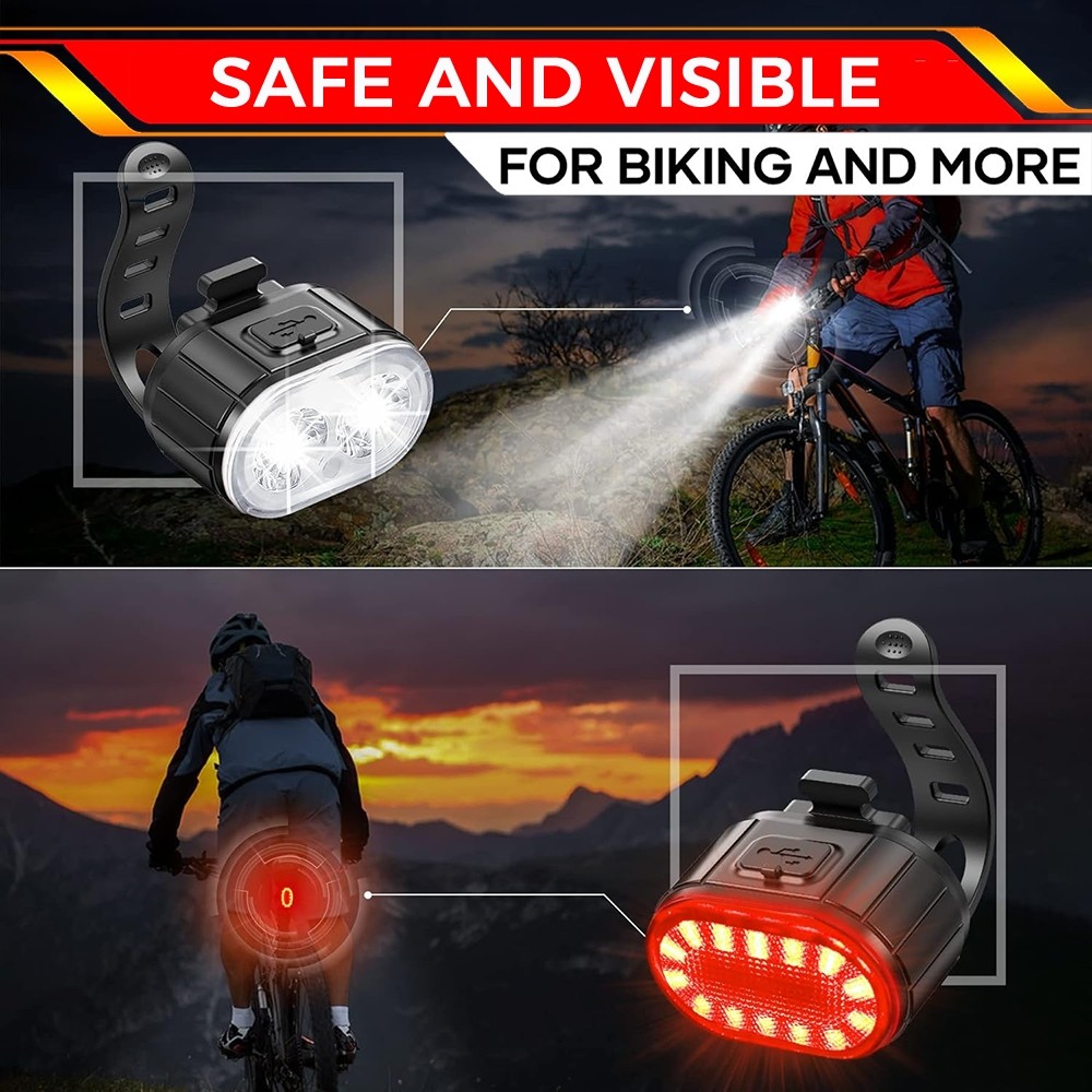 USB Rechargeable Bright LED Bicycle Bike Front Headlight and Rear Tail Light Set