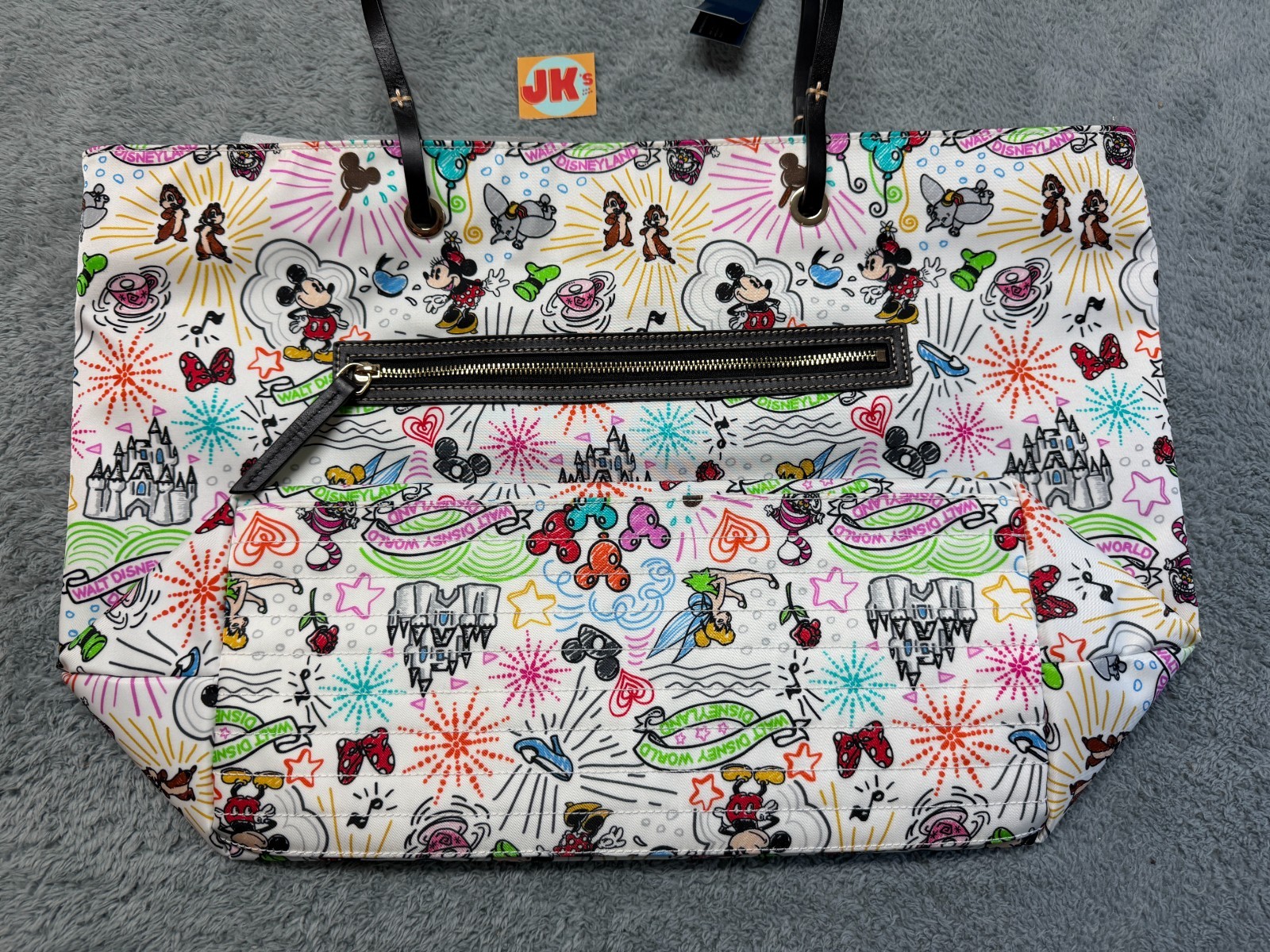 NEW Disney Dooney And Bourke Sketch Reversible Nylon Tote Bag Black White Parks