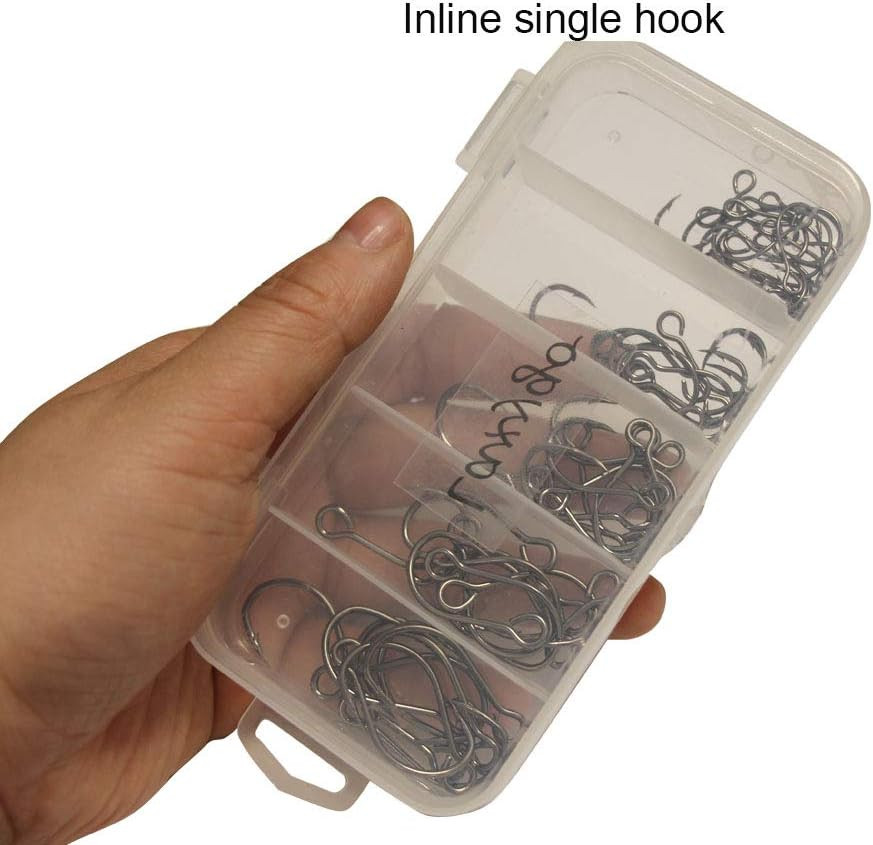 60Pcs/Box Inline Single Hooks Single Replacement Hooks for Fishing Baits Lures 2