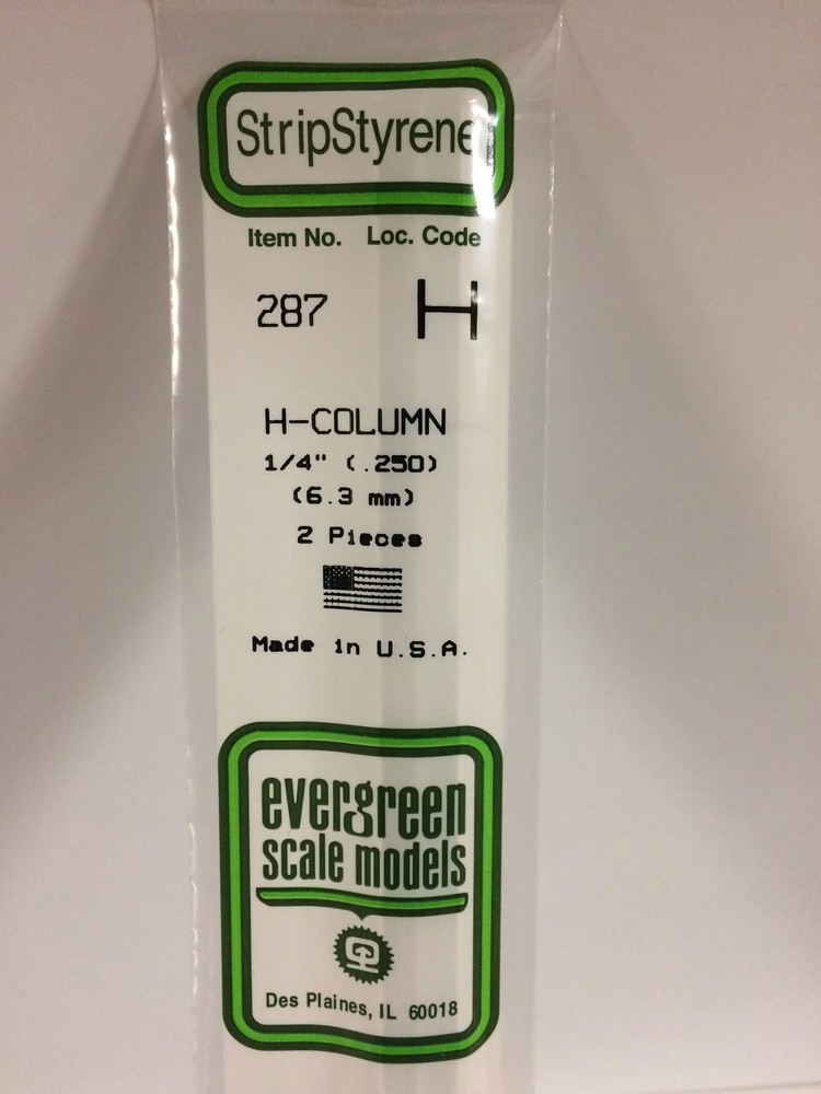 Evergreen Scale Models 287 Styrene H-Column 1/4" (2 Pack)