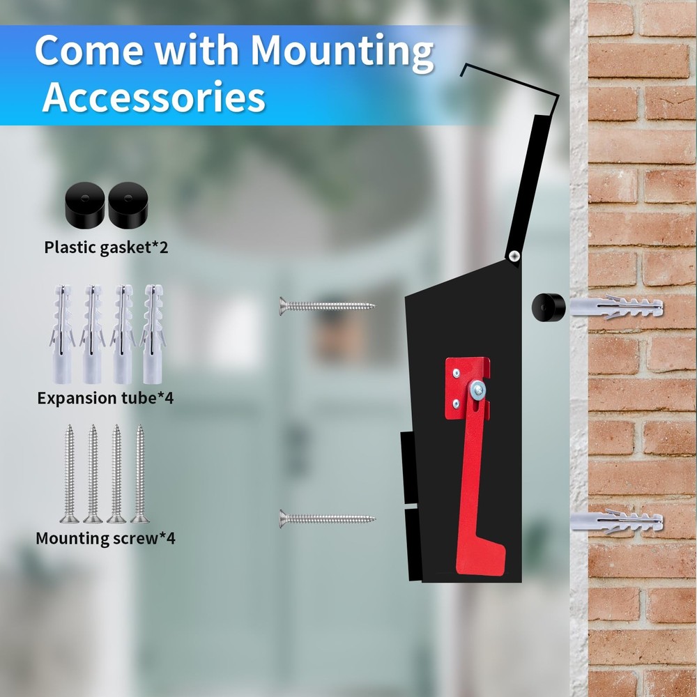 Wall-Mount Mailbox, Morden Mailbox for House, Rust Flag, Black