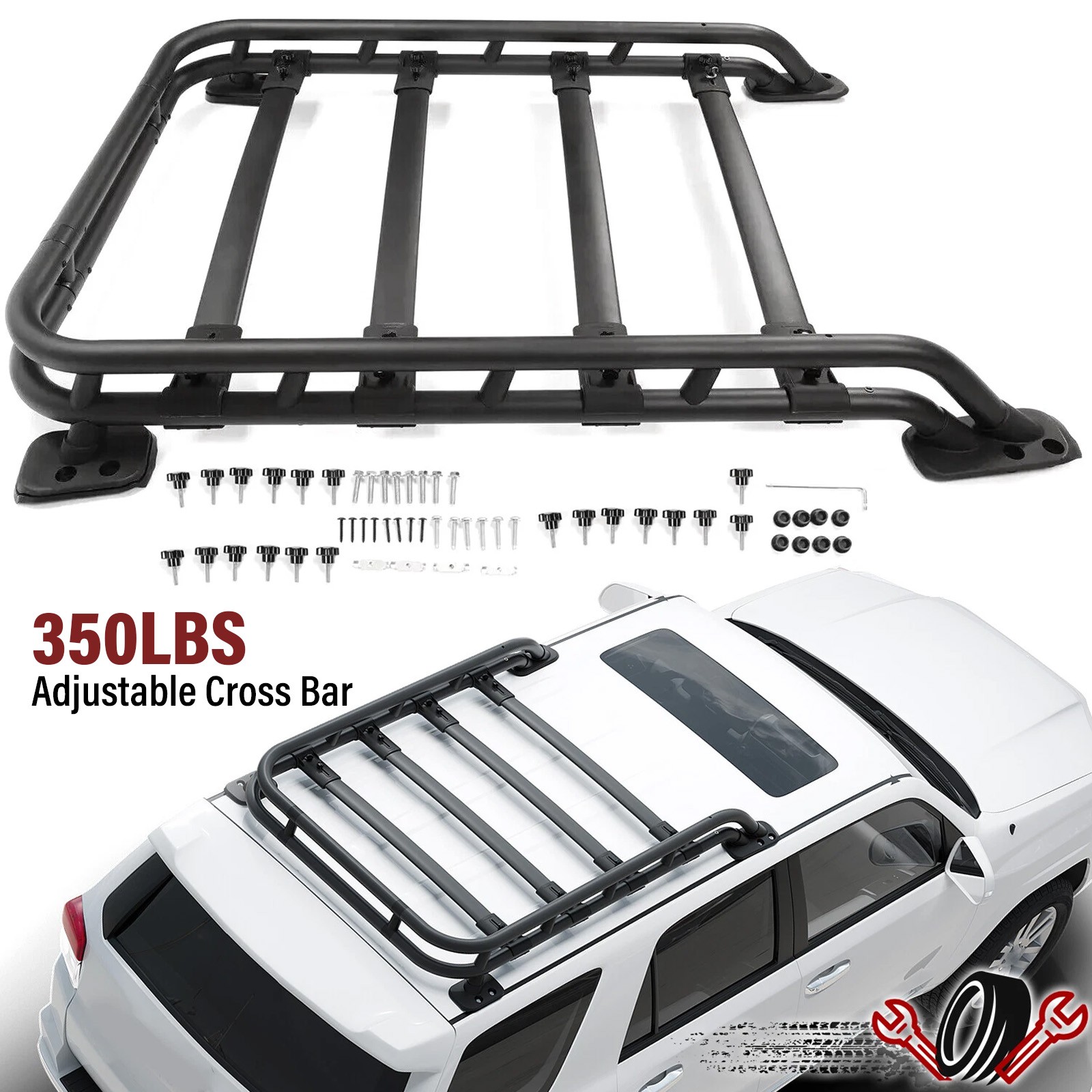 Black Adjustable Roof Rack Cargo Basket w/Bolts For Toyota 4Runner 2010-2024 23
