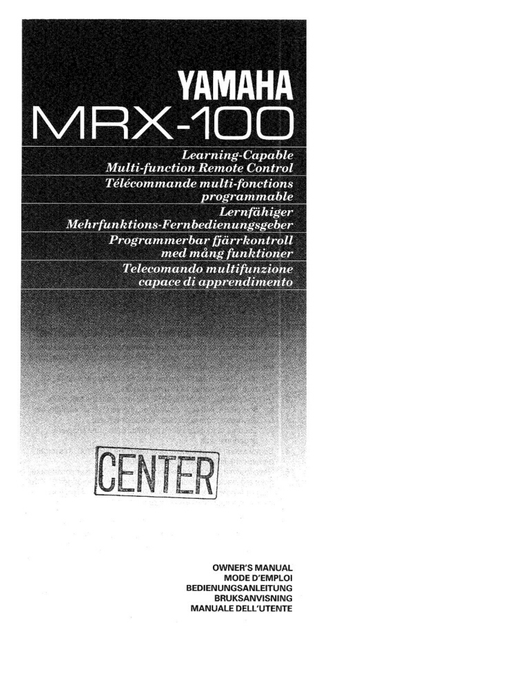 Yamaha MRX-100 Remote Control Owners Manual