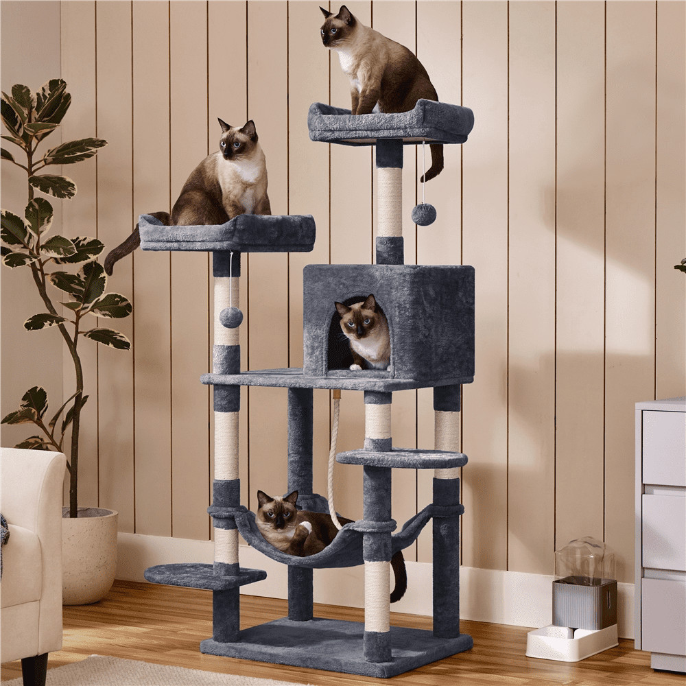 59" Cat Tree with Condo and Scratching Post Tower, Dark Gray