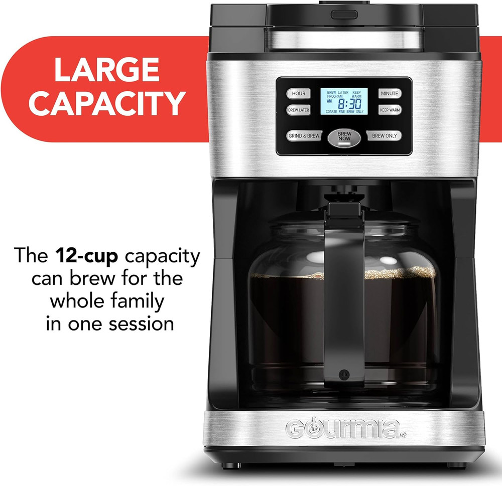 12-Cup Fully Automatic Coffee Maker with Grinder & Keep Warm Feature