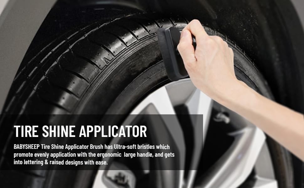 Tire Shine Applicator Brush & Interior Scrubbing Sponge for 2 Black