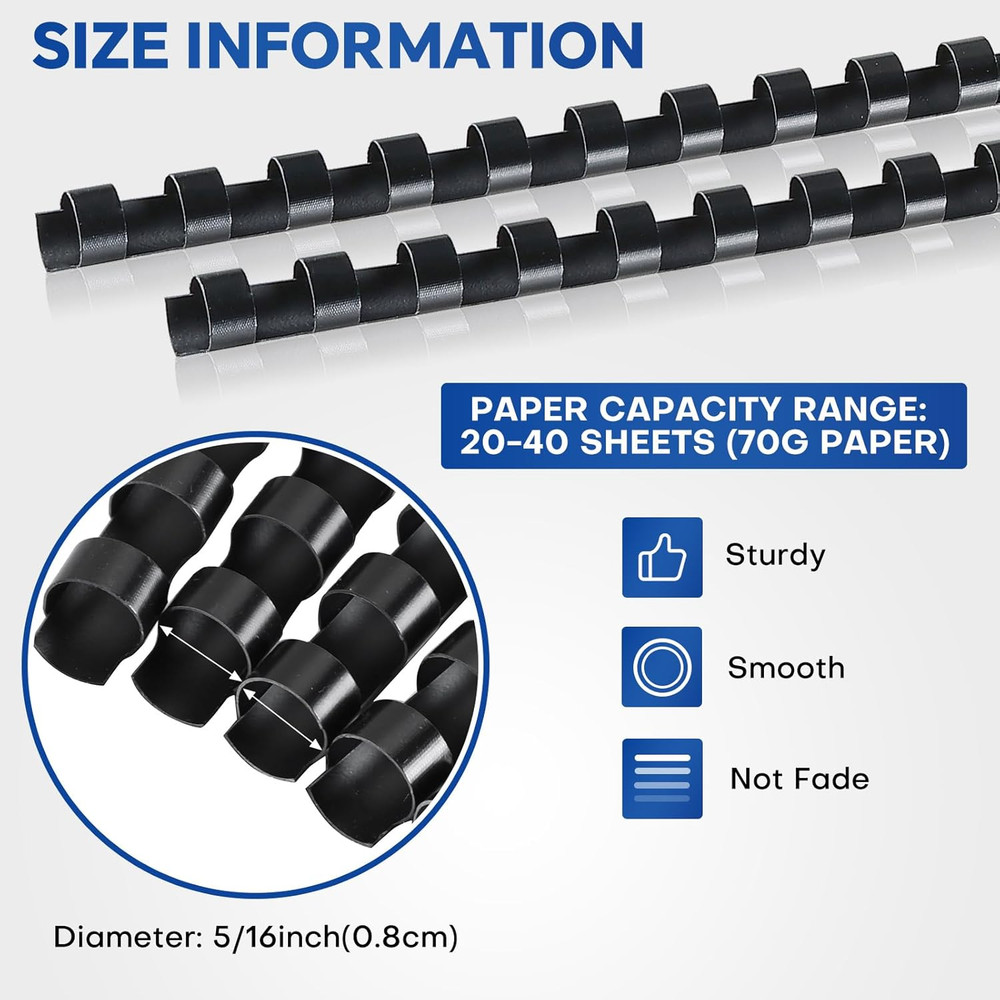 21 Ring Plastic Binding Combs, 5/16 Inch Diameter, 40 Sheet Capacity, 100 Pac...