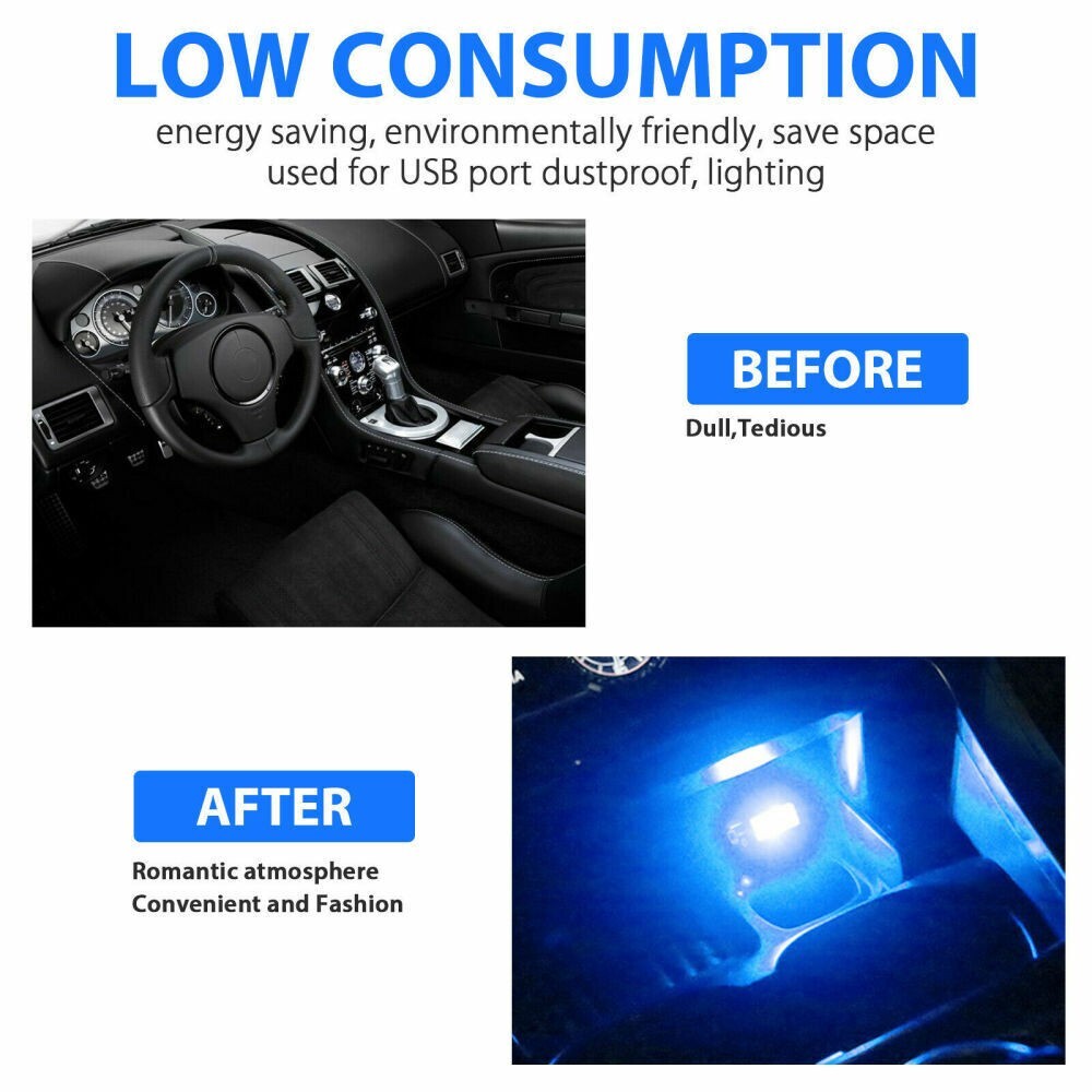 2PCS USB LED Car SUV Interior Light Neon Atmosphere Ambient Lamp Accessories