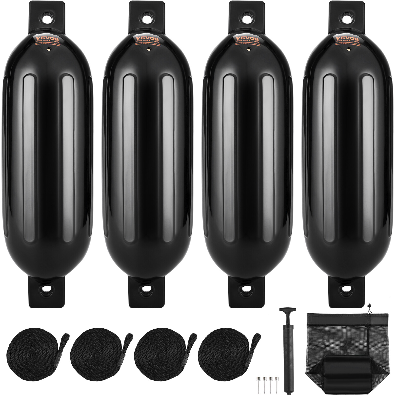 VEVOR Boat Fenders Inflatable Ribbed Boat Bumpers for Docking 6.5" x 23" Black
