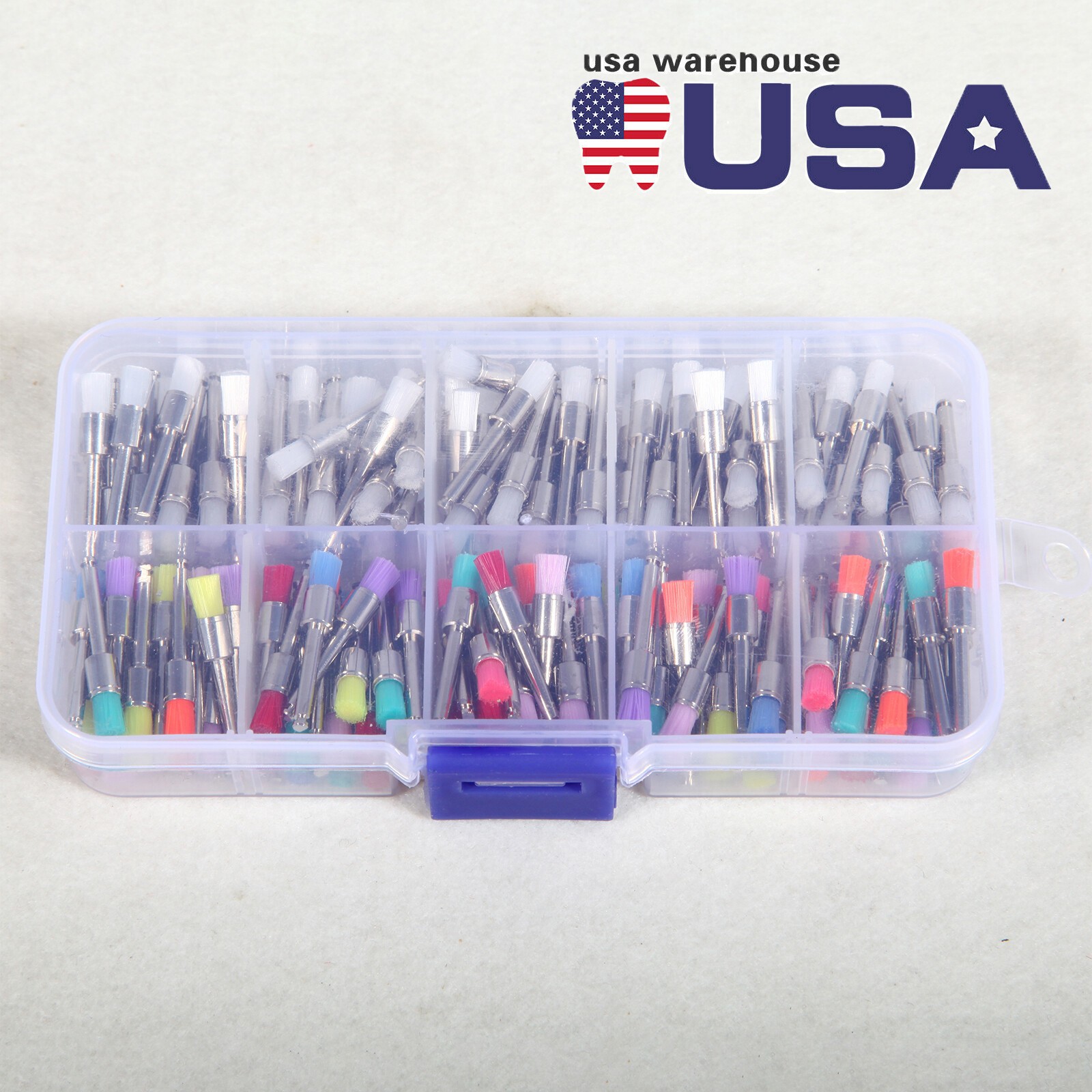 200 Pcs Dental White&Colorful Nylon Latch Flat Polishing Polisher Prophy Brushes