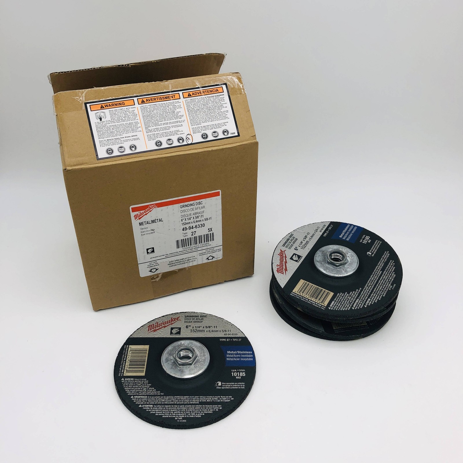 5pk Milwaukee 49-94-6330 Grinding Disc 6in x 1/4in x 5/8in-11 Type 27 AO