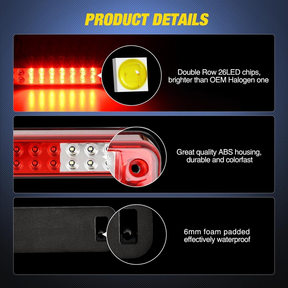 High Mount 3rd Brake Light Tail Light Red Lens with Reverse Cargo Stop Light